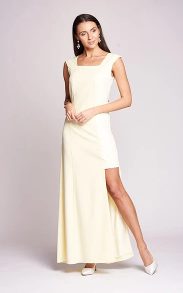 Floor-length Sleeveless A Line Evening Dress with Split Front Casual Bridesmaid Dress