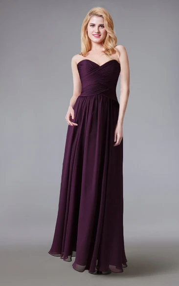Chiffon Long Bridesmaid Dress with Sweetheart Neckline and Ruched Bodice