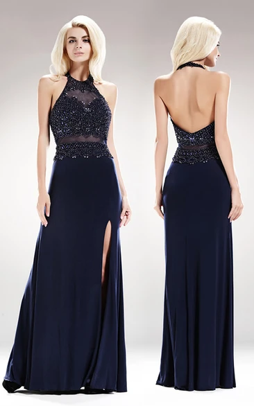 Backless Sheath Jersey Dress with Beading Classy Prom Dress for Women