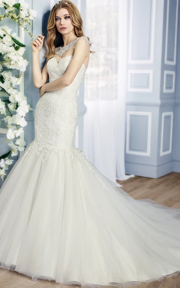 Ruffled Backless Mermaid Tulle Wedding Dress Sleeveless