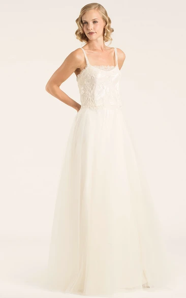 Appliqued Tulle Sleeveless Wedding Dress A-Line Bridal Gown