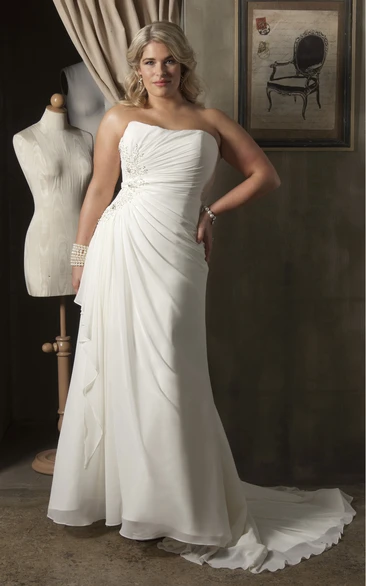 Applique Chiffon Dress with Brush Train Unique and Classy Wedding Dress