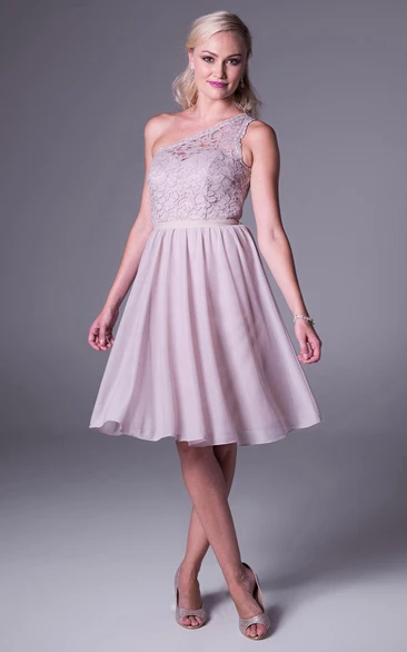 One Shoulder Sleeveless A-Line Bridesmaid Dress with Appliques and Pleats