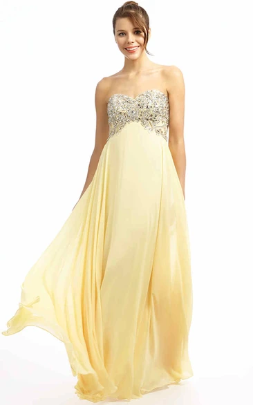 Empire Sheath Beaded Chiffon Prom Dress Classy Formal Dress with Sweetheart Neckline