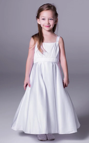 Strapped A-Line Satin Flower Girl Dress Sleeveless Ankle-Length