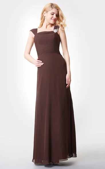 Crystal Detailed A-line Chiffon Bridesmaid Dress with Straps Long & Flowy