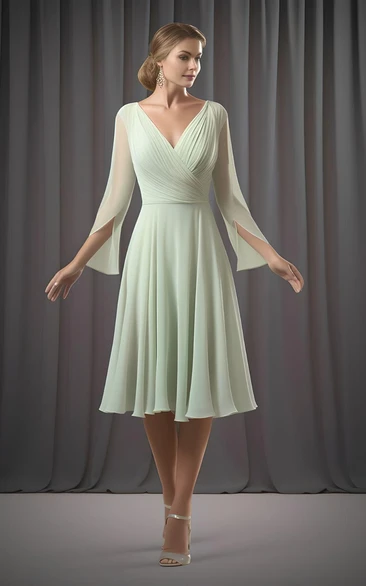 Elegant Knee-length Mother of the Bride Dress Chiffon A-Line V-neck 2024 Women