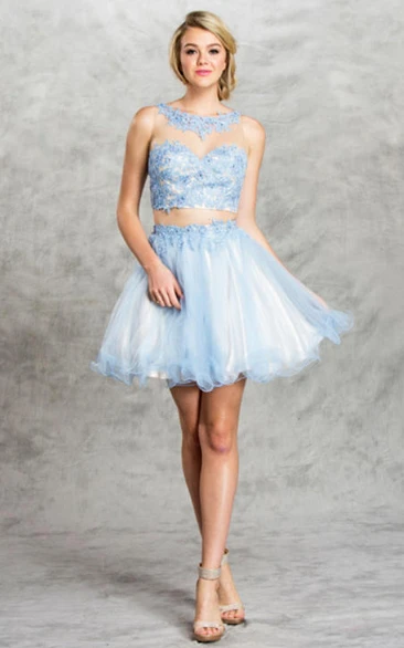 Illusion Applique Two-Piece A-Line Homecoming Dress