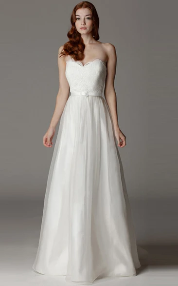 Satin and Tulle Appliqued Wedding Dress with Sweetheart Neckline