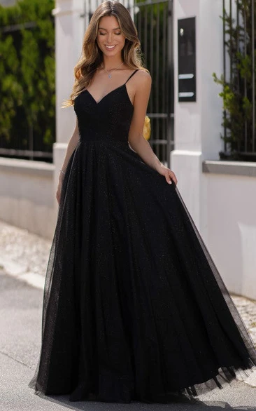 Sleeveless Tulle A Line Prom Dress with Ruching Elegant & Timeless