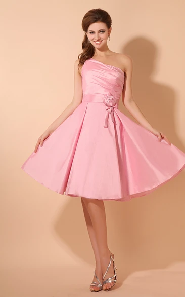 Taffeta Strapless Bridesmaid Dress with Flower and Ruching