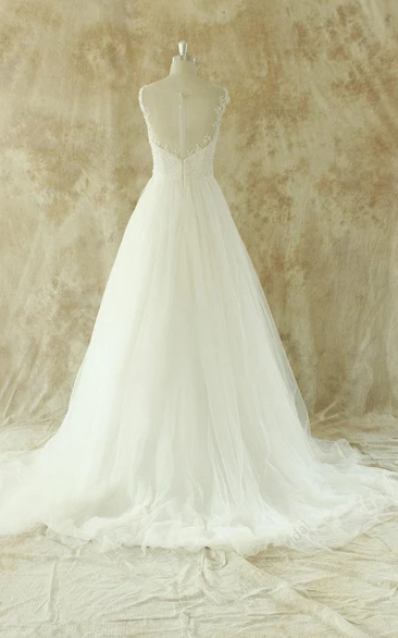 A-Line Tulle Wedding Dress with Illusion Back and Floor-Length Hem