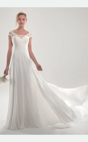 Short Sleeve Chiffon Wedding Dress with Chapel Train Gorgeous