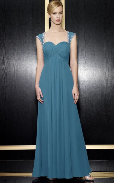 Chiffon Empire Formal Dress with Beading A-Line Floor-Length Queen-Anne Zipper Back
