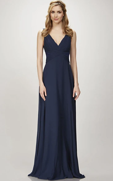 Chiffon V-Neck Bridesmaid Dress with Low-V Back and Floor-Length