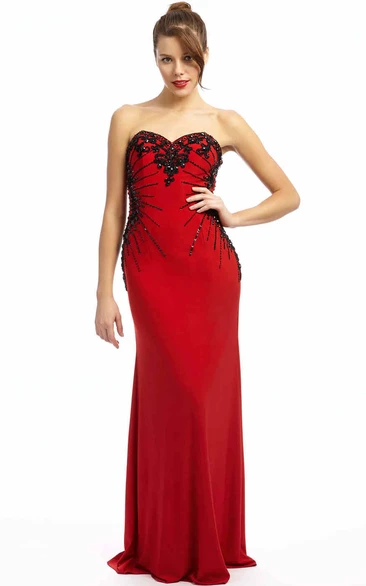 Sheath Sweetheart Beaded Chiffon Prom Dress Sleeveless Floor-Length with Sequins