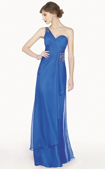 Chiffon Crystal Strap Prom Dress with Side Drape and Keyhole Back Modern Formal Dress