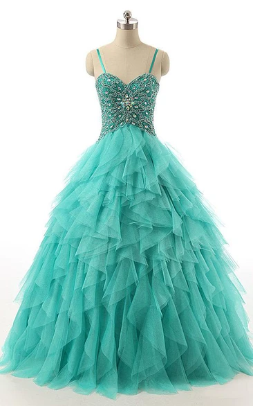 Sweetheart Tulle and Lace Ball Gown Formal Dress with Beading and Corset Back