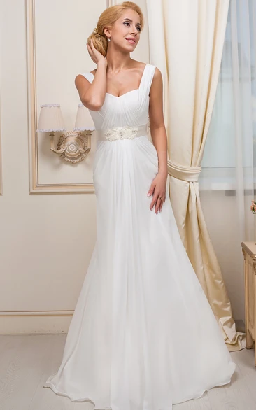 Ruched Strapped Chiffon Wedding Dress A-Line Sleeveless Floor-Length