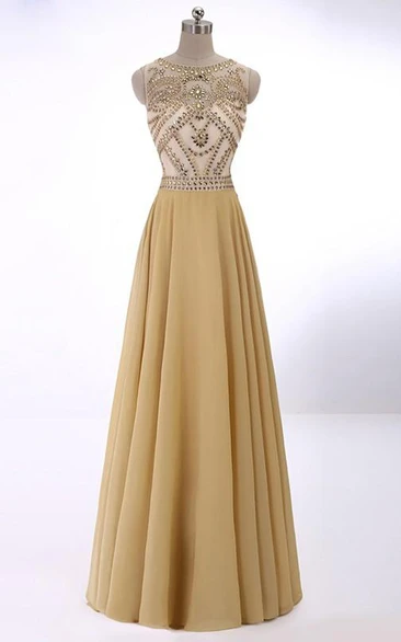 Crystal Scoop Sleeveless Chiffon A-Line Formal Dress