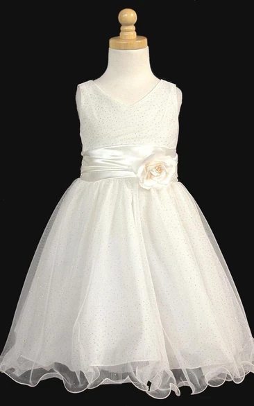 V-Neck Charmeuse Knee-Length Flower Girl Dress Elegant Dress for Women