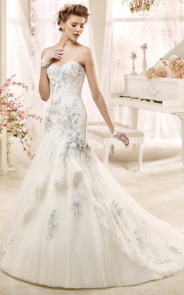 Sweetheart Beaded Wedding Dress with Asymmetrical Overlayer Special 2024