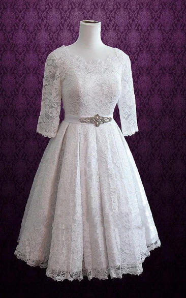 Christina Retro Lace Tea-Length Wedding Dress Elegant and Unique