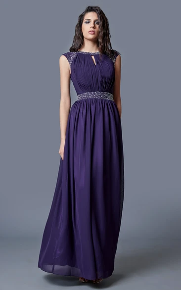 Beaded Neck Keyhole Back Chiffon Gown Brilliant Evening Dress