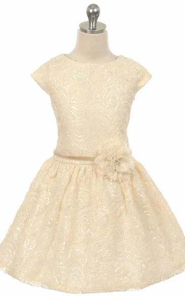 Tiered Tulle and Sequin Flower Girl Dress Tea-Length and Pleated