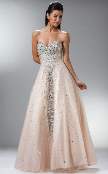 Crystal Detailed Sweetheart Formal Dress A-Line Floor-Length Sleeveless