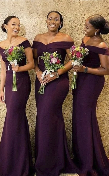 Elegant Mermaid Jersey Bridesmaid Dress with Off-the-Shoulder Neckline and Ruching
