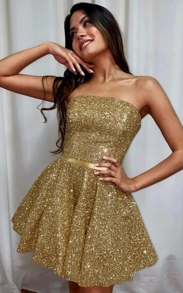 Sequins Sleeveless Short A Line Prom Dress with Open Back Casual & Chic