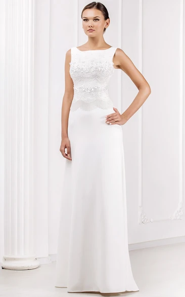 Satin Sleeveless Wedding Dress with Keyhole Back and Sweep Train Classic Wedding Dress