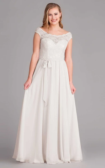 Sleeveless Chiffon Wedding Dress Lace V-Neck Modern