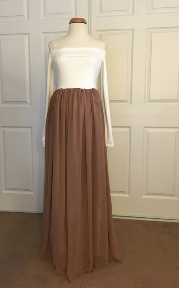 A-line Chiffon Off-shoulder Long Sleeve Maternity Bridesmaid Dress with Pleats