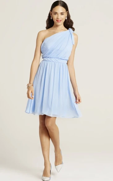 Sleeveless Ruched One-Shoulder Chiffon Bridesmaid Dress Elegant One-Shoulder Ruched Chiffon Bridesmaid Dress