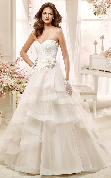 A-line Wedding Dress with Asymmetrical Ruching and Flowers Sweetheart Style