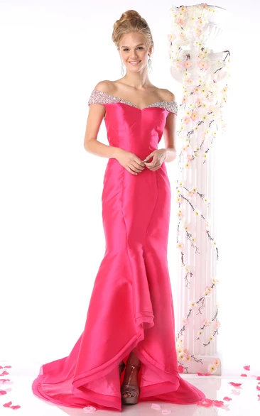 Off-The-Shoulder Satin Trumpet Dress with Beading for Prom 2024