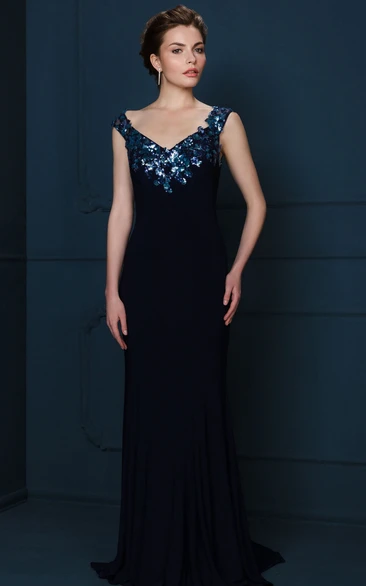 Crystal Sleeveless V-Neck Chiffon Evening Dress Flowy Bridesmaid Dress