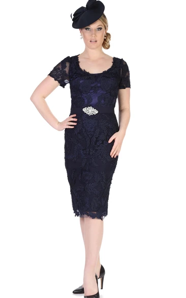 T-Shirt Sleeve Scoop Neck Knee-Length Mother Of The Bride Pencil Dress