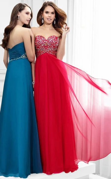 Beaded Chiffon Sweetheart Prom Dress with Empire Waist Elegant Women's Dress