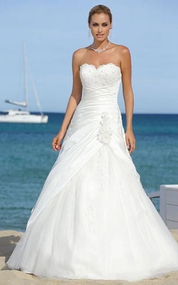 Ruched Sweetheart Tulle Wedding Dress with Appliques A-Line Bridal Gown