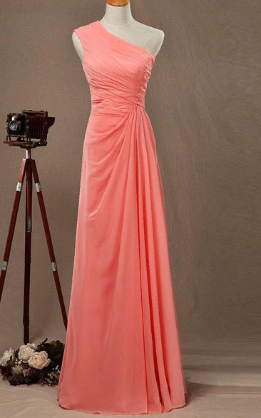 Sleeveless Bridesmaid Dress with Ruched Bodice and One-Shoulder Design