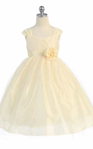 Flower Girl Dress Tea-Length Empire Tulle Straps Tiers