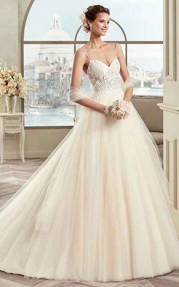 A-line Lace Bodice Spaghetti Strap Wedding Dress