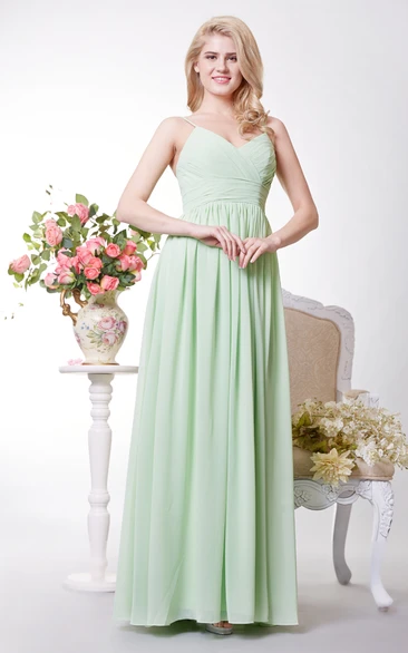 Simple A-line Chiffon Bridesmaid Dress with Spaghetti Straps and Long Length