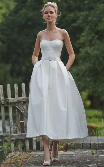 Sweetheart Taffeta Wedding Dress with Tea-Length Hemline