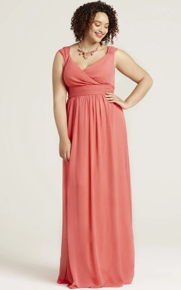 Sleeveless V-Neck Chiffon Bridesmaid Dress with Bow Maxi Length