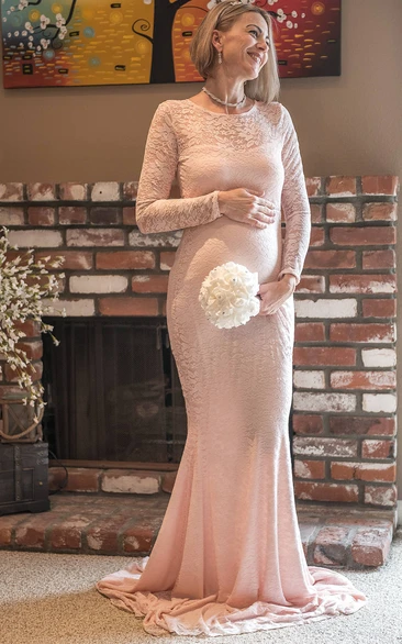 Long Sleeve Maternity Bridesmaid Dress with Court Train