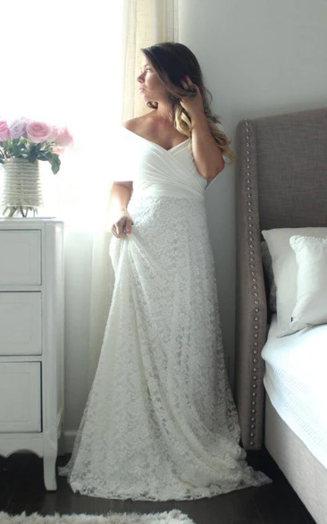 Wrapped Bodice A-Line Lace Wedding Dress Long